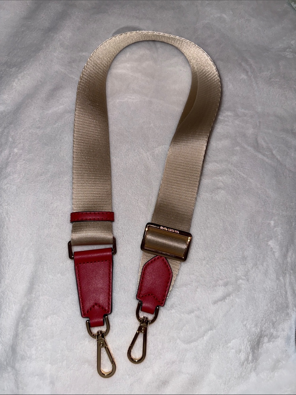 Michael Kors Beige Webbing Strap with Red Leather and Gold Hardware
